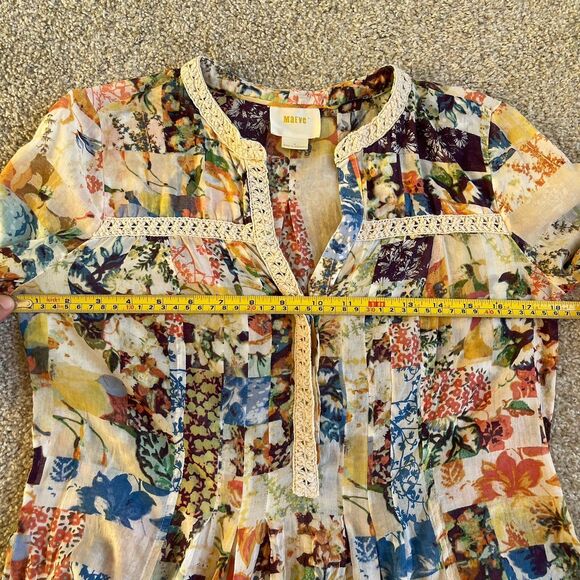 Anthropologie Maeve Abella Blouse Floral Patchwork Crochet Trim Top Size 0 - Picture 16 of 16